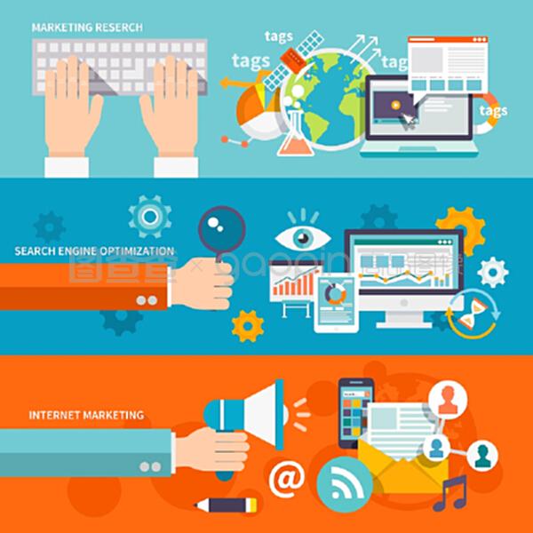 SEO互聯(lián)網(wǎng)營(yíng)銷(xiāo) 從分離矢量插圖到整合化戰(zhàn)略